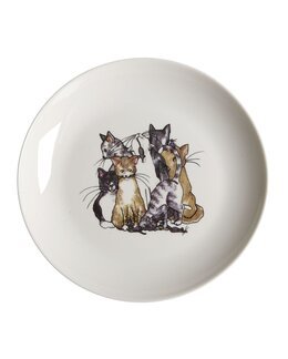 Rund assiette med håndtegnet Motiv Kat Ø16,5 cm Hvid