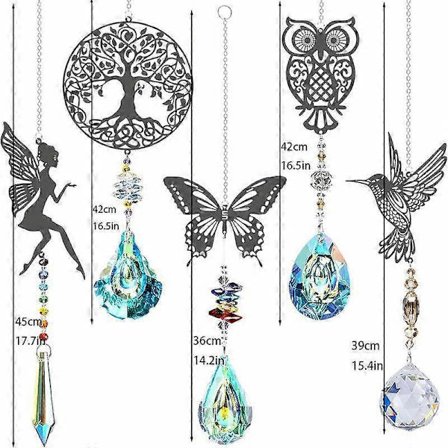 Solfångare Kristall Vindspel - 5 Delar - Kristalldekorationshänge - Regnbågskristall, Fönsterdekoration Hängande för Hemmakontor Trädgård 