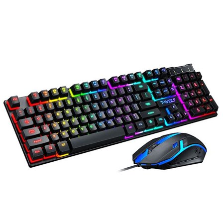 Gaming-tastatur og mus, LED-regnbuebakgrunnsbelysning Farge Lysstyrke Kablet USB Gamer-tastatur og mus