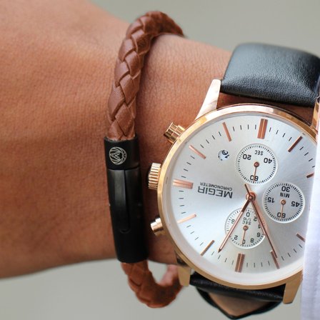 Brunt og Svart Skinnarmbånd for menn - Lærarmbånd