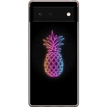 Yhteensopiva Puhelinkuori Google Google Pixel 6 Neonkuvitus ananaksesta värikkäässä valossa mustaa taustaa vasten
