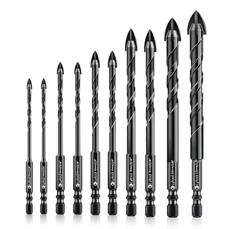 Glasbor, Flisebor, 10 stk. Glasbor, Glasflisebor, Keramiske bor, med sekskantet skaft, til boring af huller i glas