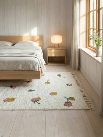 Kukkakuvioinen Lasten Matto Nukkamatto Pieni Linnea Matot - Valkea/Monivärinen 140X200