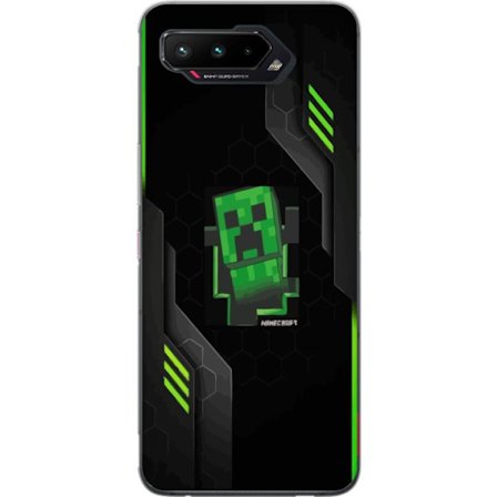 Kompatibel Mobilcover til Asus Asus ROG Phone 5 Grøn pixelbaseret creeper-lignende spilillustration med futuristiske neon-elementer og mørk tech-bag