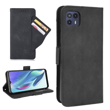 Modern-styled Lær Lommebok Etui til Motorola Moto G50 5G - Svart