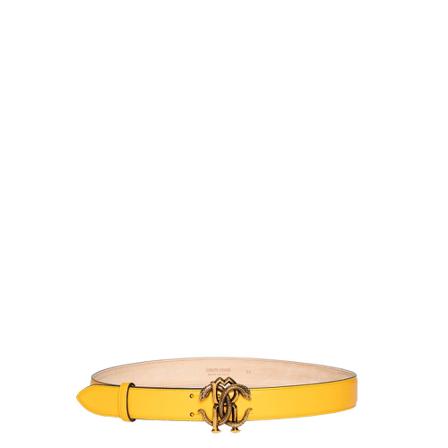 Roberto Cavalli, Belt with aged metal logo Żółty, Kobieta, Rozmiar: 85 CM