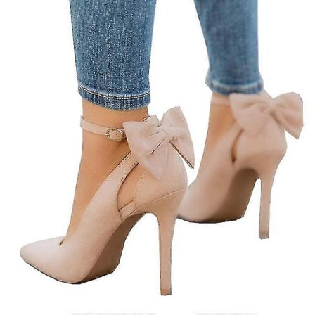 Damspetsiga Högklackar Rosett Ankelrem Pumps Skor Bröllopssandaler