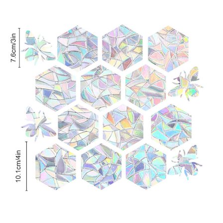 16 stk. sekskanter og bi-vinduesklistermærker - Anti-kollisionsvinduesdekaler til at redde fugle fra vindueskollisioner, ikke-klæbende prismatisk 
