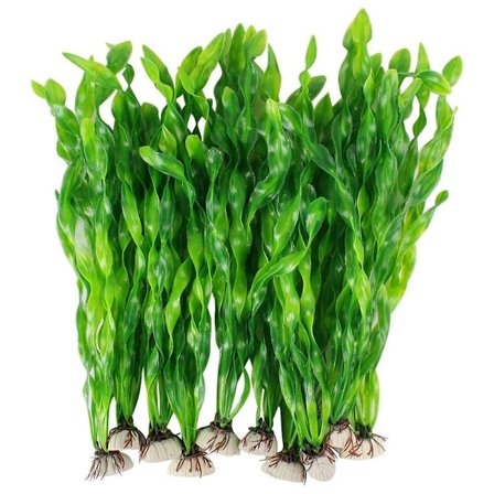 -Akvarium plant dekorasjoner, grønne vannplanter for akvarier, kunstige akvarieplanter, grønne plastplant dekorasjoner