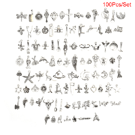 100 st/set Vintage legering mix djurberlocker hängen Silver
