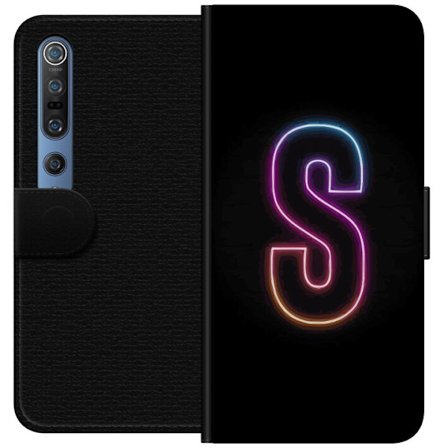 Kompatibelt Lommeboketui til Xiaomi Xiaomi Mi 10 Pro 5G Neonbokstav S i lysende rosa og blå toner mot mørk bakgrunn, stilig bokstavkunst med retrofu