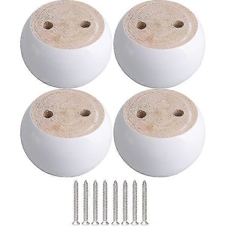 Sæt med 4 runde møbelben i hvid eukalyptus træ 8 x 8 x 5 cm