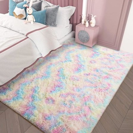 Sklisikkert regnbuefarget fluffy teppe, 120x180 cm levende enhjørningtepper for barneromsinnredning, mykt plysjteppe, perfekt gave til babyshower