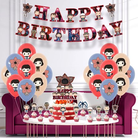 Stranger Things temafest dekoration balloner banner kagedekoration sæt Bahz6169