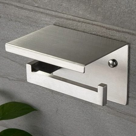 Toalettpappershållare med hylla, självhäftande rostfritt stål toalettpappershållare eller väggmontering