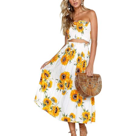 Blomsterbluse til kvinder, Maxi-nederdeldragtskjole.