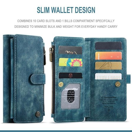 (Samsung A53 5G:lle) CaseMe C30 lompakko flip-puhelinkotelo, jossa 10 korttipaikkaa, jalusta ja vetoketjutasku