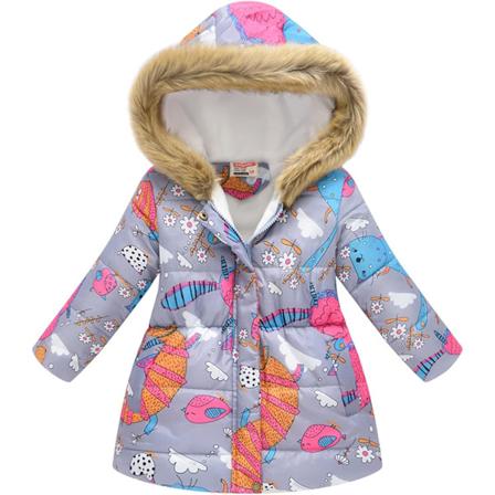 Barnens vadderade jacka pojkar och flickor modetryck tecknad film stor pojke lång krage huva vadderad fleece varm kappa vinter hoodie ytterkläder för 