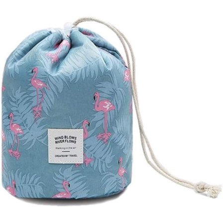 En Flamingo Blå Vattentät Rund Resväska med Dragsko Makeup Organizer Kosmetisk Väska (stil 1)