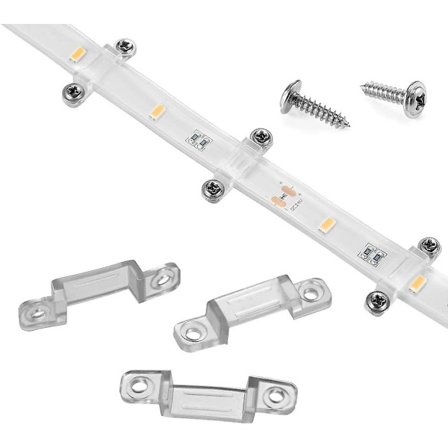 100-pack fästen för LED-remsor, LED-remshållare, LED-remsklammer, dubbelsidig fixering, 202 skruvar ingår, för 12 mm bredd IP67/68