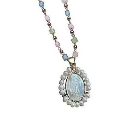 Mary Halsband Smycken Stenkedja Naturliga Sötvattens Pärlor MOP Skal Oval Halsband ( )