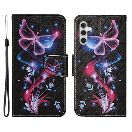 Wonderland Samsung Galaxy A34 5G Flip Etui - Fluorescent Sommerfugle