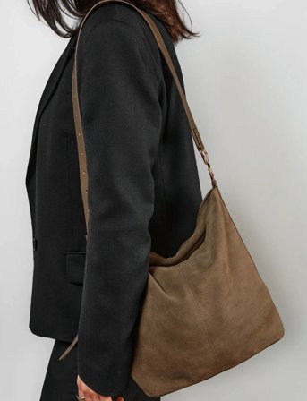 Ceannis Suede Tote Bag - Brown - 26X12X27CM