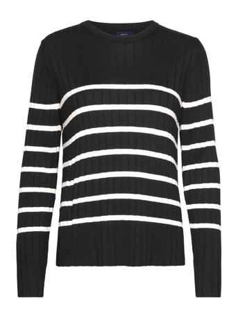 D2. Breton Rib Knit C-Neck Pullover Svart GANT
