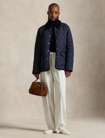 Polo Ralph Lauren Corduroy-Trim Quilted Barn Jacket - Navy - S