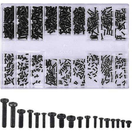 500 stk. Brilleskruer Rundt hoved Universal Laptop Screw Kit M1.2 M1.4 M2 Sort