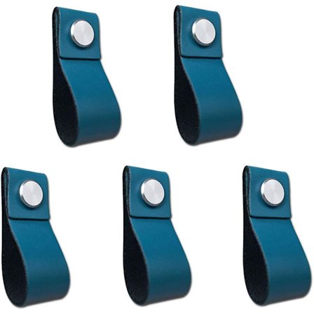 Sett med 5 håndlagde lærhåndtak for skap, skuff, kjøkken