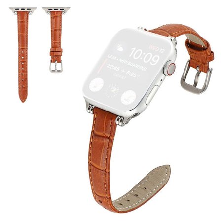 Apple Watch 42mm - 44mm klockarmband i läder med pärldekor och bambufog - Brun