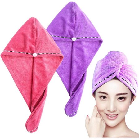 Hår tørke håndkle Ultra vannabsorberende vri hår turban tørkehette hår wrap (2stk rosa lilla)