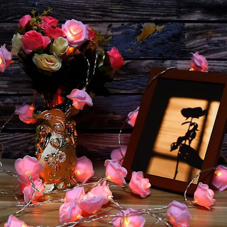 Roseblomsterlyslenke Valentinsdag, 19,6 fot 40 lysdioder Batteridrevet streng Romantisk blomsterrose Fe Lyslampe