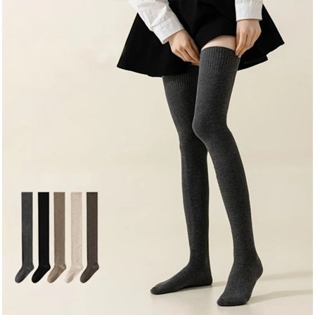 Vinter Knävärmare för Kvinnor, Stickade Högklackade Strumpor, Stickade (Khaki)[YJD]