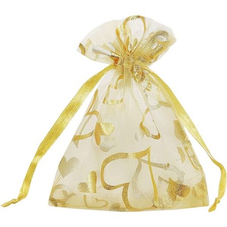 100 st 3,93*4,72 tum Guld Hjärta Snörpåse Organza Smyckespåse