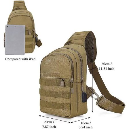 Taktisk Brystlomme med Vannflaskeholder, USB-port Militær Skulderryggsekk Molle Bryst