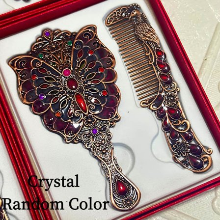 Vintage Speil- og Kammensett Sommerfugl-Dekorert Bærbar