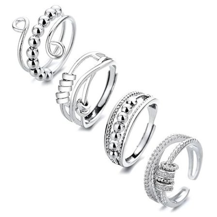 4 stk Anti-stressring, Fidget Angstringer – Åpne Spinnende Knokkelringer, Justerbare Antistressringer, Fidget Ringer Dameperlebånd, Stablebare
