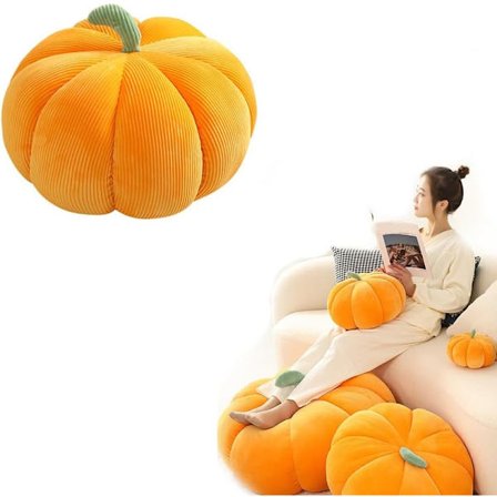 Lille Pumpehøst Pude, Halloween & Efterårspude, Rund Pude til Seng eller Sofa Dekoration (18 cm)