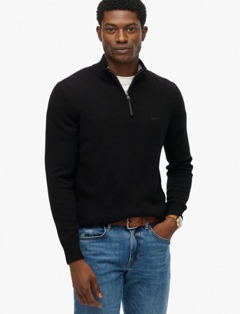 Superdry Wool Blend Half Zip Jumper - Black - XXL
