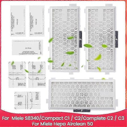 Lämplig för HEPA-filter för Miele S8340, Compact C1 & C2, Complete C2 & C3, AirClean-jc