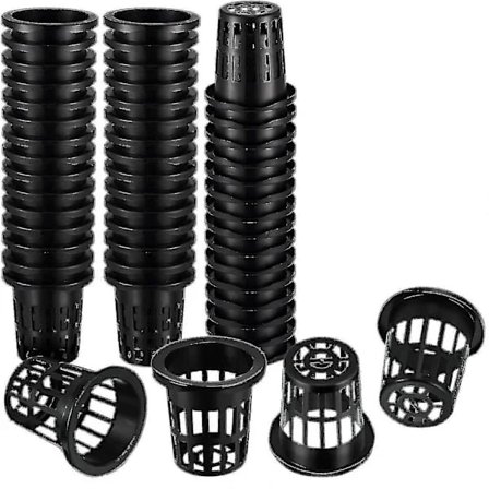 100-pak 4,5 cm netkurve med slidsede masker, bred kant, filter, plantenetpotte, spandkurv til hydroponisk dyrkning