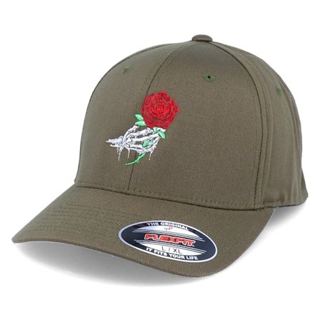 Iconic - Verde flexfit Cappellino - Bones And Rose Olive Flexfit @ Hatstore