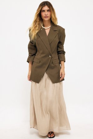 KristineBennigsenXNaKd Jupe mi-longue plissée en tencel mélangé - Jupes mi-longues - Beige - EU 32