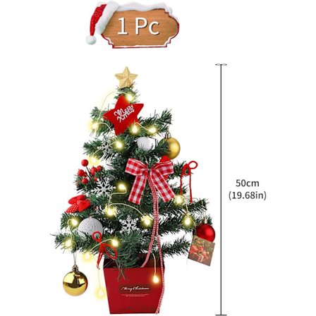 Keinotekoinen joulukuusi LED-valoilla, 45 cm, mini joulukuusi pöydälle, pieni joulukuusi jalustalla ja koristeilla