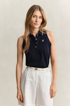 GANT Damen Ärmelloses Piqué-Poloshirt (L) Marineblau