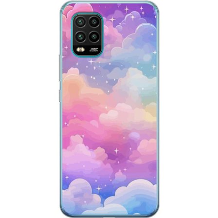 Kompatibelt Mobildeksel til Xiaomi Mi 10 Lite 5G Søt enhjørning med regnbuefarget hår mot en stjernebelagt pastellbakgrunn i kawaii-stil