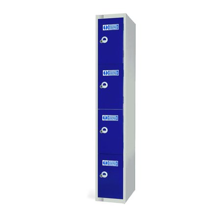 PPE locker, 4 doors, 1800x300x450 mm, dark blue