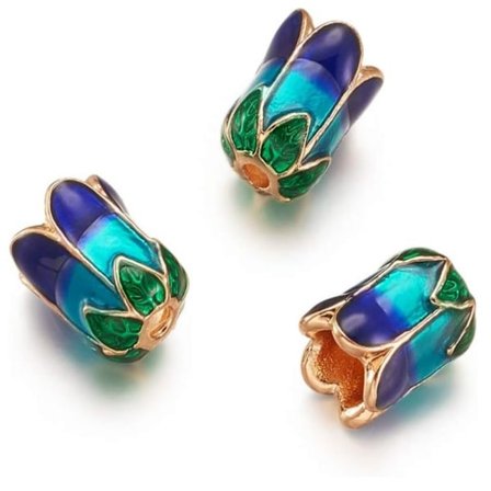 Blomsteremaljeperler Caps Gullbelagte løse perler Blå